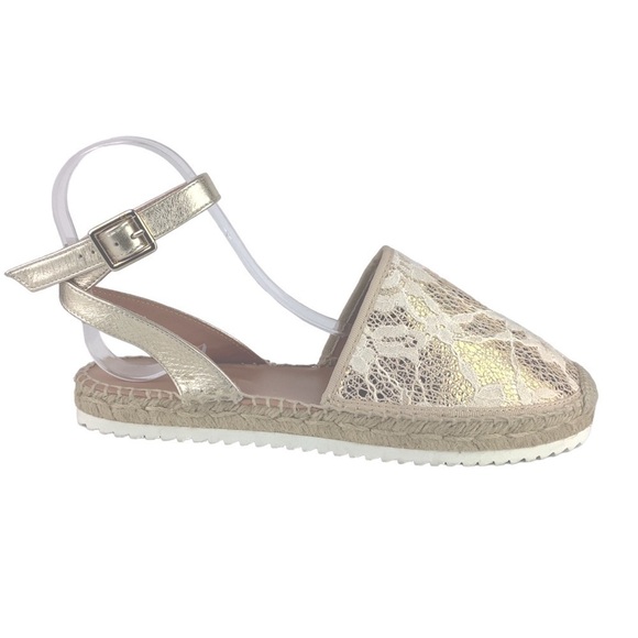 ITALIAN TWINSET SIMONA BARBIERI METALLIC GOLD LACE ESPADRILLES - Picture 4 of 9